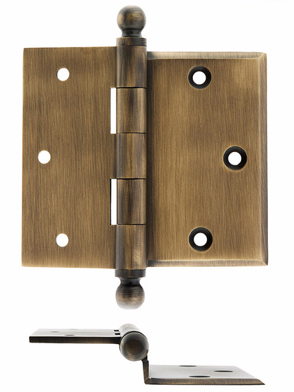 3 1/2 inch Brass Half-Mortise Door Hinge With Beveled Surface Leaf In Antique Brass